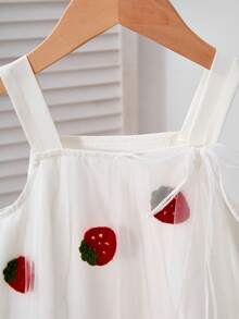 Đầm lưới thêu hình dâu tây cho bé gái (cỡ nhỏ), đầm chữ A dễ thương, thoải mái, có nơ, thích hợp cho kỳ nghỉ. - Nhiều màu - Xem 3