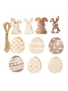 Madebyblanc 20 PCS Rustic Wooden Easter Tree Ornaments Set Rabbit Easter Egg Hanging Decor Mini Artificial Wood Home Decor Spring Table Centerpiece Charm Style Easter Decorations For Home Party - multicolor - View 10