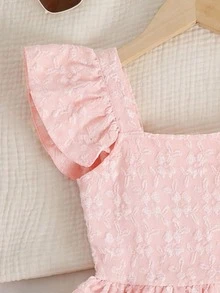 SHEIN 2 piezas Conjunto informal de camisa y pantalones con recorte de volantes y patchwork para niñas preadolescentes - Rosa Pálido - Ver 5