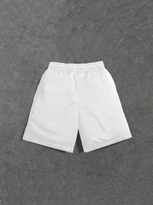 Manfinity 男士字母印花抽绳腰带口袋短裤 - 白色 - 查看 2