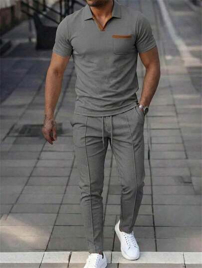 Manfinity Homme Herren dunkelgraues Lässig Pendler T-Shirt Set