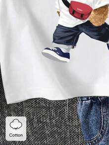 男婴可爱小熊印花短袖T恤，夏季 - 白色 - 查看 6