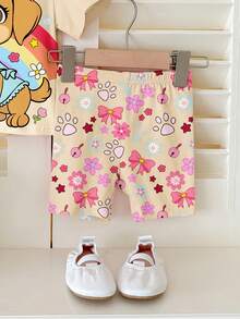 SHEIN 女宝宝休闲简约圆领宽松短袖T恤和紧身骑行短裤套装，适合春夏季 - 彩色 - 查看 4