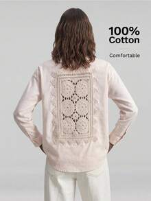 Ontre 女士浅杏色舒适柔软面料修身落肩长袖露背针织点缀时尚度假休闲低调复古高端邮轮装中东简约奢华感必备时尚商务休闲都市通勤高品质机场装四季百搭度假系列衬衫 - 淺粉色 - 查看 1