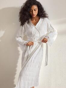 Ocili Women's Solid Color Minimalist Casual Robe - White - View 4