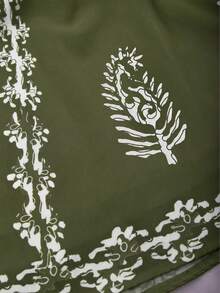 Sweetra 波西米亚风度假优雅低V领印花吊带裙 - 軍綠色 - 查看 5