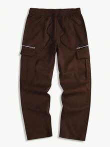 Manfinity Homme Quần cargo nam màu trơn, túi xéo, kiểu dáng thường ngày. - Cà phê nâu - Xem 5