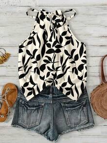 SHEIN LUNE 女士蓝白碎花吊带背心，适合春夏度假穿着，春季女装，夏季女装，夏季上衣，夏季休闲上衣，女士休闲装，夏季上衣 - 彩色 - 查看 2