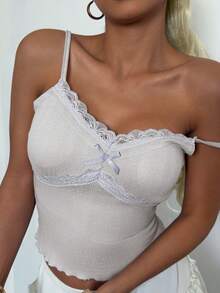DAZY Top de camisola con parches de encaje y acolchado incorporado para mujeres en verano - Gris - Ver 11