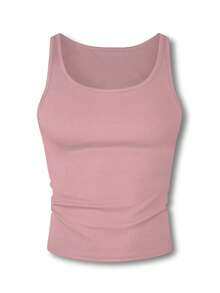 Manfinity Dauomo Camiseta de tirantes casual de unicolor acanalada para hombre - Rosa - Ver 3