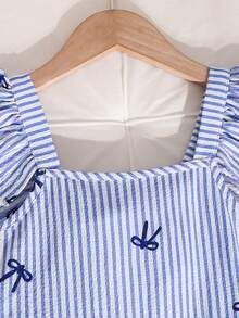 Emery Rose Kids Emery Rose Kids 女童编织条纹蝴蝶结装饰荷叶边下摆休闲连体裤 - 彩色 - 查看 11