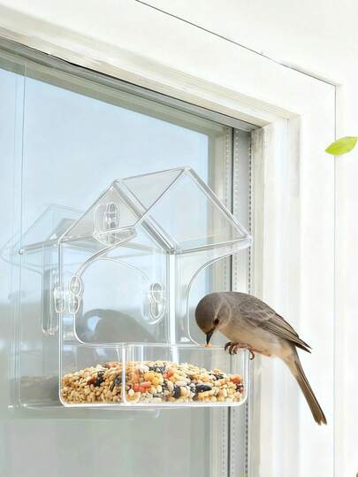 Madebyblanc 亚克力鸟食喂食器，透明壁挂式鸟笼，户外花园悬挂式鸟食托盘及饮水器，有机树脂伞形鸟槽，开口适中，方便鸟类站立啄食，多功能野生鸟类花园装饰喂食器，中等深度设计，方便鸟类进食和休息，四合一鸟食站，适用于户外花园、庭院、阳台装饰，耐用防风雨鸟食喂食器，爱鸟人士居家花园用品