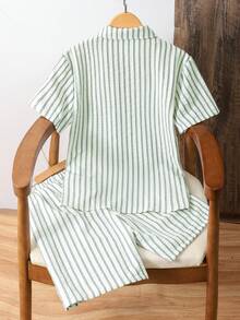 Teen Boys Casual Striped Shirt & Shorts 2 Pieces Set - Multicolor - View 2