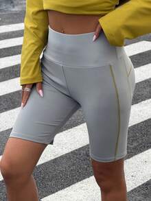 Muchica Quần legging/quần short nữ màu trơn, cạp cao, kiểu dáng thường ngày, đa năng. - Xám - Xem 4