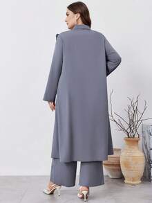 Lacomfia 2件套加大码春秋季休闲长款衬衫裤套装，休闲得体长款套装，适合旅行/休闲/居家/度假穿着。 - 淺灰色 - 查看 2