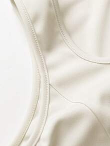 GlowEve 女士时尚针织方领开襟口袋无袖优雅浪漫休闲日常约会通勤晚宴度假春夏背心 - 杏色 - 查看 4