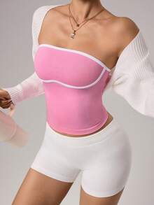 Dewbera Women's Hem Everyday Fitness Sports Bra Top - Pink - View 7