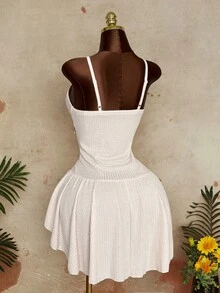 Sunspun Váy ngắn ôm sát, dây mảnh, thích hợp cho kỳ nghỉ hè trên bãi biển. - Màu be - Xem 2