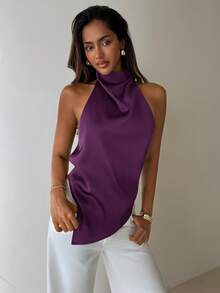 Aloruh Elegant Backless Blouse For Party, Commute And Vacation,Summer Top - Purple - View 3