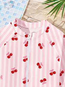 少女休闲简约圆领长袖连体泳衣，适合夏季穿着 - 彩色 - 查看 5