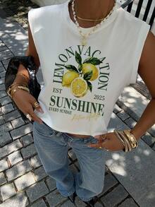 Siren Gaze Women's 92% Cotton Lemon Vacation Print Tank Top - Breathable Summer Casual Tee For Dates, Island & Beach Trips, Western Festivals, Retro Y2K Streetwear, Rave Wear, Spring/Summer Club, Gym, Music Festivals & Daily Outfits - Multicolor - View 7