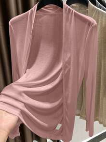 Resyla Women's Casual Minimalist Front Open Long Sleeve Lightweight Jacket, Spring/Summer - Pink - View 1