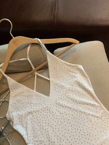 Resyla 2pcs/Set Sexy Rhinestone Decor Women's Camisole Bodysuit, Summer - Black and White - View 4
