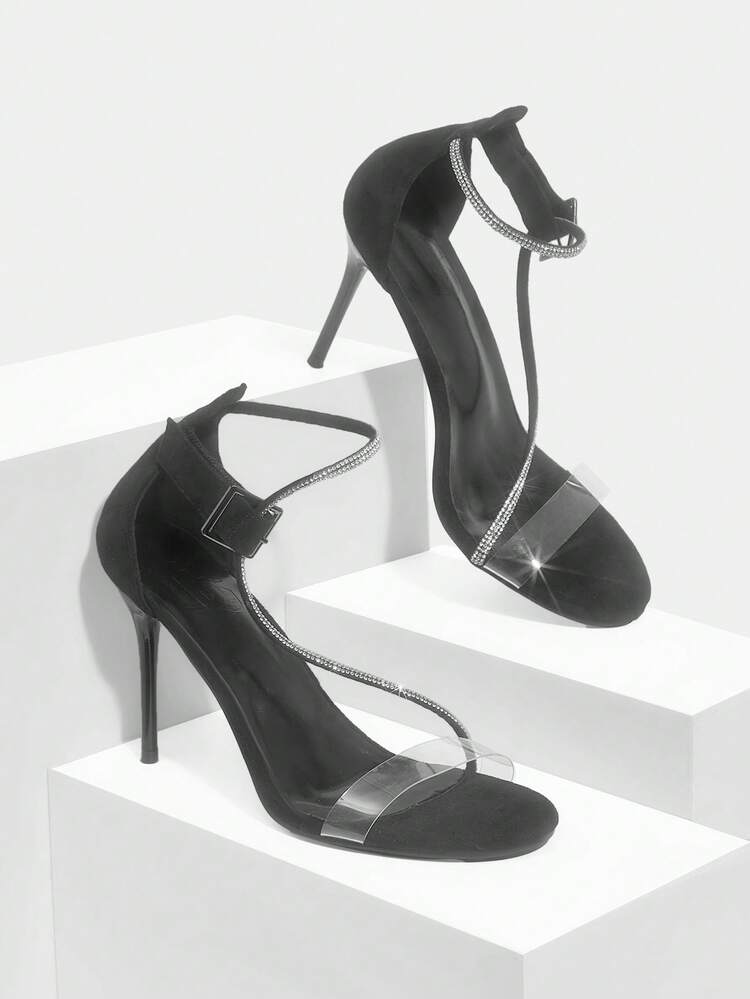 CUCCOO SZL 1 Pair Rhinestone Peep Toe High Heel Sandals, Sexy And Elegant European Style, Slim Heel Elongates Legs, Rhinestone Trim Attracts Attention, Paired With Ankle Strap For Secure Fit, Open Toe Design Breathable For Summer, Suitable For Young/Urban Women, Ideal For Dates, Parties, Commuting Prom Heels