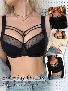 1 chiếc áo ngực nữ màu đen chấm bi, chất liệu jacquard, có gọng, dây đeo rộng thoải mái. - màu đen - Xem 5