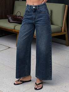 DAZY Women's Regular Waist Loose Straight Leg Casual Cropped Jeans - Dark Wash - View 2