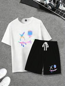 Manfinity LEGND 2pcs/Set Men's Casual Printed T-Shirt & Shorts - Multicolor - View 5