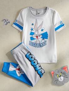 LOONEY TUNES X SHEIN Toddler Boys' Minimalist Graphic Print T-Shirt And Shorts Set - White - View 2