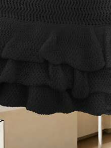 Franclia 女士休闲无袖圆领针织迷你连衣裙，荷叶边下摆，米色，适合春夏穿着 - 黑色 - 查看 6