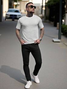 Manfinity CasualCool Men's Casual Versatile Round Neck Short Sleeve T-Shirt, Summer - Grey - View 4