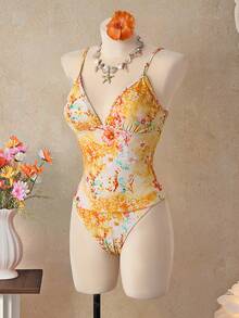 Bellisia 26SS 女士渐变扎染印花吊带泳衣套装，春夏海滩度假 - 橘色 - 查看 4