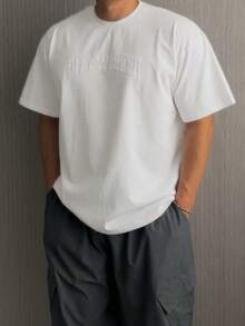 DAZY Men's Letter Embroidered Light Grey T-Shirt, Summer - Grey - View 6