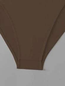 Manfinity KASUA Men's Solid Color Metal Decor Swim Trunks - Brown - View 5