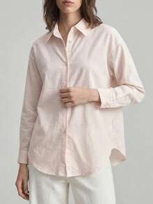 Ontre 女士浅杏色舒适柔软面料修身落肩长袖露背针织点缀时尚度假休闲低调复古高端邮轮装中东简约奢华感必备时尚商务休闲都市通勤高品质机场装四季百搭度假系列衬衫 - 淺粉色 - 查看 4