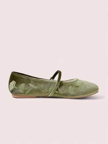 CUCCOO DOLLMOD Women's Elegant Commuter Jacquard Buckle Flats - Olive velvet - View 3