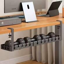 1 pieza Bandeja ajustable para gestión de cables debajo del escritorio, soporte para regleta de enchufes, organizador de cables, canal de cables oculto, organizador de cables de escritorio, estante para router y cables de datos, caja organizadora de cables, para hogar, oficina, dormitorio, sala de estar, negro - Multicolor - Ver 2