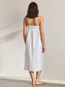 Ocili 100% Cotton Comfortable Casual Turndown Collar Button-Front Long Sleeve & Pants Women Pajama Set - White - View 3