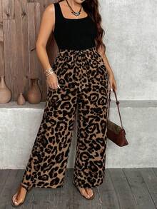 SHEIN LUNE Vintage Leopard Print Casual Loose Plus Size Jumpsuit, Suitable For Holiday & Music Festival - Multicolor - View 4