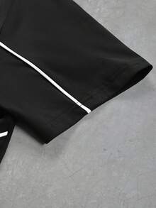 PAVTROS Bộ đồ nam tối giản in họa tiết, gồm áo thun ngắn tay cổ tròn và quần short, thích hợp cho mùa hè. - màu đen - Xem 6
