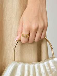 MOTF PREMIUM 法式冷金刚杵镂空时尚戒指 女士食指戒指 - 金色 - 查看 3