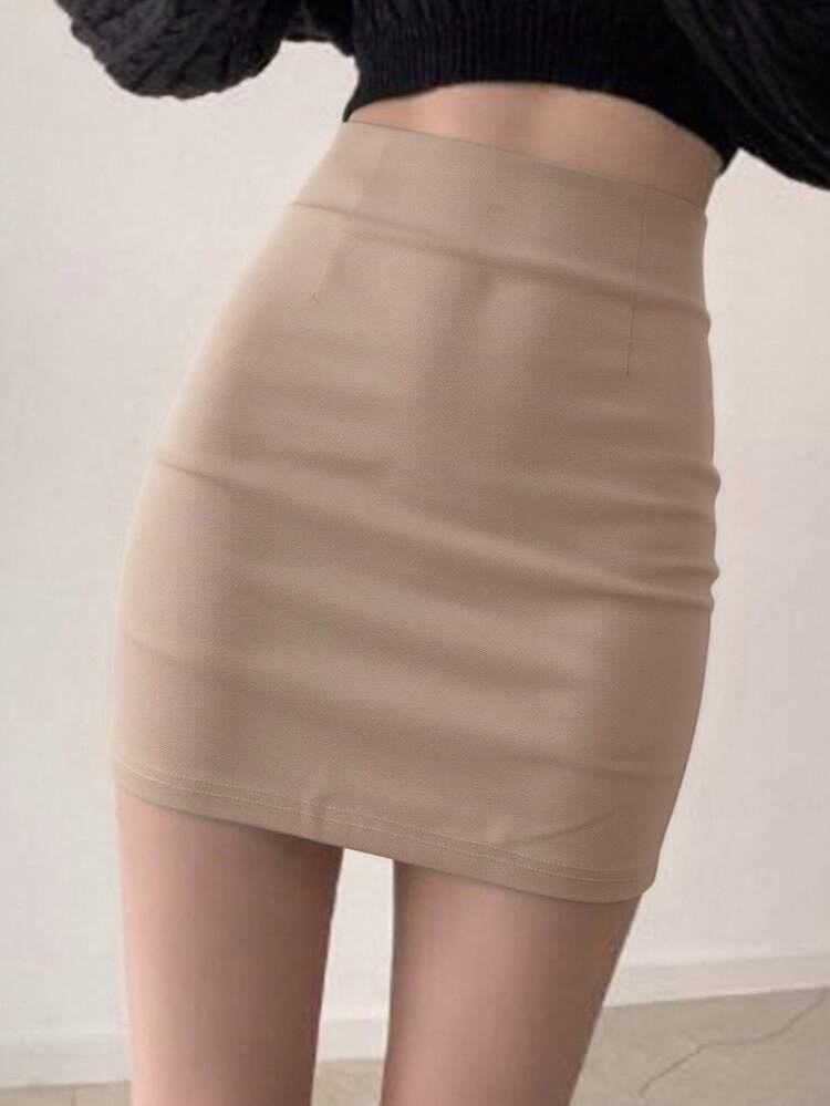 Women's Solid Color Bodycon Pencil Skirt, Elegant