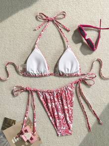 Swim Mod Women's Sexy Backless Paisley Print Halter Neck Bikini Set, Beach Vacation Style - Multicolor - View 2