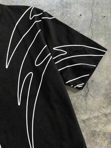 Manfinity Unisex 男士休闲印花圆领短袖T恤 - 黑色 - 查看 6