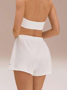 GLOWMODE Cotton-Blend Big Softie High-Rise Ultra-Soft Lightweight Drawstring Tie-Waist Boxer Shorts Daily Casual Wear - White - View 2