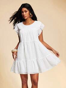 Travachic 2026 Nuovo Vestito Smock da Donna Stile Vacanza, Maniche Corte, Scollo Tondo, Tinta Unita - Bianco - Visualizzare 8