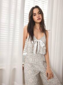 Ocili 2件套吊带上衣荷叶边抽绳柔软简约长裤，女士睡衣套装 - 彩色 - 查看 6